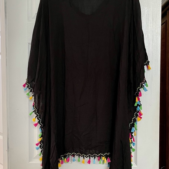 Swimsuit cover up black with multicolored tassels - Picture 2 of 5